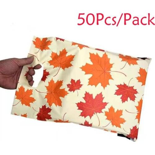 Tote Express Bag Maple Leaf/New Flower Pattern Anime Poly Mailers Self Seal Plastic Mailing Envelope Bag 25.5*33+5+6cm Design