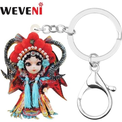 WEVENI Acrylic Lovely Beijing Opera Keychains Cartoon Character Keyring Jewelry For Women Lover Kids Classic Gift Wallet Charms