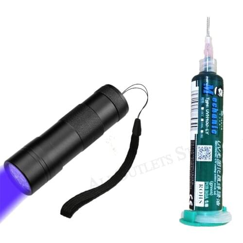 MECHANIC 10ML green UV solder mask PCB BGA paint prevent corrosive arcing Soldering Welding Fluxes Oil+ 12led UV curing light