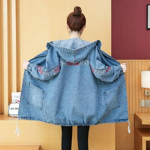 2020 Spring Autumn Denim Jackets Women Loose Hooded Overcoat Vintage Jean jacket Casual Long Sleeve Denim Coat Outerwear P657