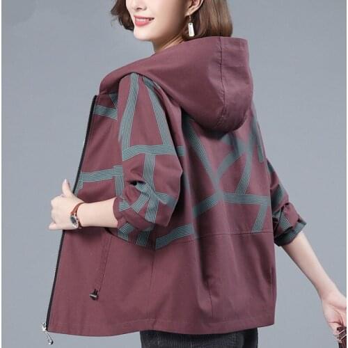 Women Jacket 2021 New Spring Autumn Short Jacket Long Sleeve Korean Loose Female Windbreaker Hooded Casual Outwear Plus Size 5XL