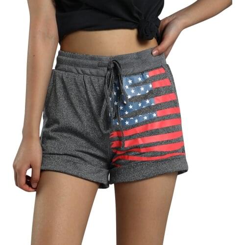 Women Flag Stripe Print Shorts with Pockets, Loose Fit Drawstring Waist Short Pants for Summer