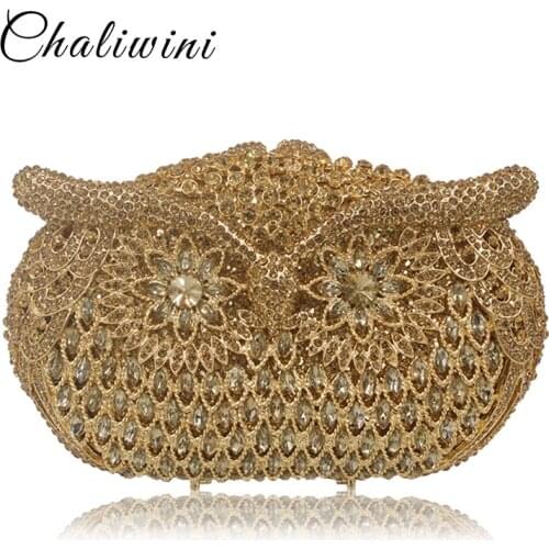 Women owl shape Evening pearl beaded Bags Ladies gold Wedding Party Bag Crystal Gold Clutch Diamonds Purses wallets for bride