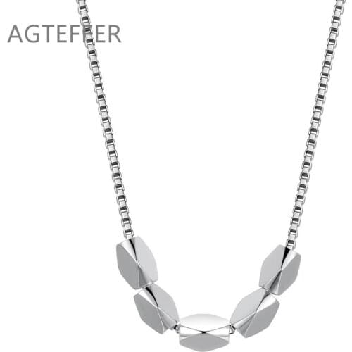 AGTEFFER 925 Sterling Silver 18Inch Smooth Geometric Bead Pendant Box Chain Necklace For Women Man Fashion Wedding Charm Jewelry