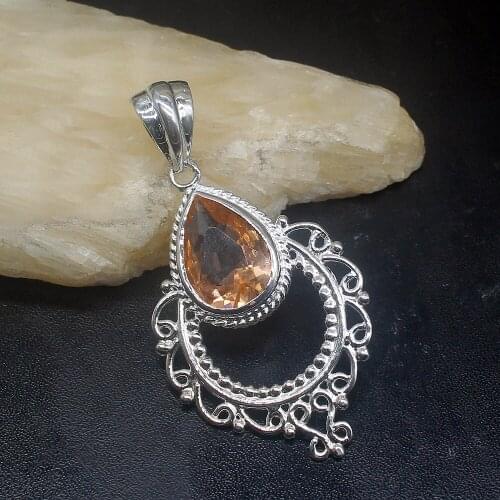 Fashion Jewelry Unique Genuine 925 Silver Exotic Honey Topaz Perfect Charm Pendant Necklace Gifts for Women Girls 20213629