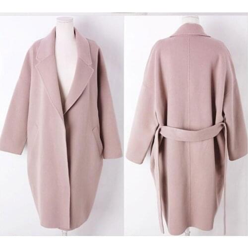 Women Wool Coat with Belt Solid Color Long Sleeve Elegant Long Outerwear Ladies Overcoat Autumn Winter Vintage Coat