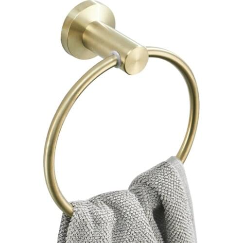 Leyden Bathroom Brushed Gold Round Towel Ring,Circle Towel Holder Solid Stainless Steel Wall Mounted Modern