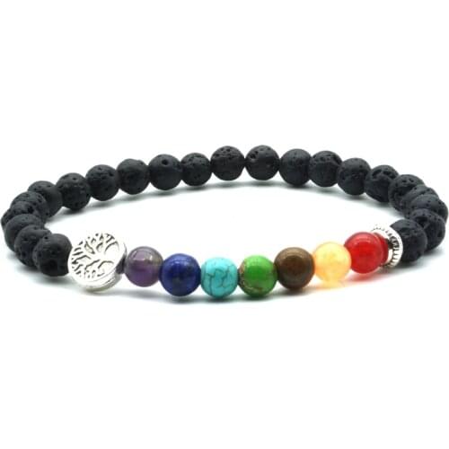 6mm Black Lava Stone Tree of Life 7 Chakra Healing Balance Beads Reiki Buddha Prayer Essential Oil Diffuser Bracelet Jewelry