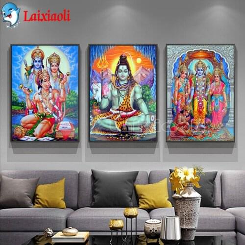 Diamond Painting Indian Religion Shri Lakshmi Devi Saraswati Ganesh Full Square Round Mosaic Embroidery Diamant Painting 3 pcs