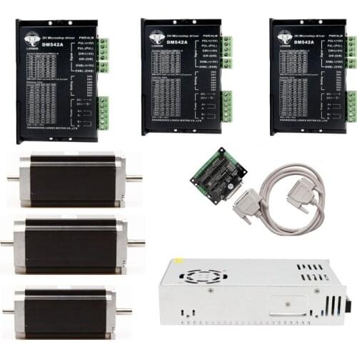 Free Ship US&US Ship 3Axis Nema 23 Stepper Motor 425oz.in 3A dual shaft 112mm Stepper driver DM542A CNC Router Engraving
