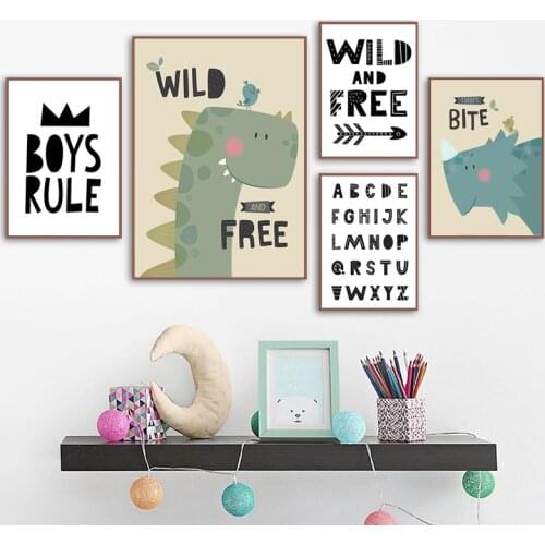 Nursery Wall Art Canvas Poster Minimalist Cute Dinosaur Print Cartoon Painting Decoration Picture Nordic Baby Boy Room Decor
