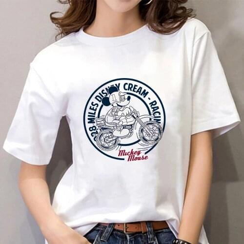 Disney 2021 T-shirt Women Cartoon Mickey Minnie Mouse Women Short Summer Regular T Shirt O-Neck White Tops Tee Shirt Loose Femme