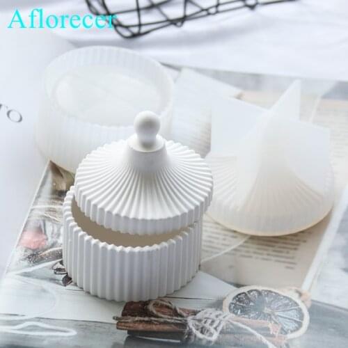 Creative Stripe Concrete Flower Pot Molds Succulent Plants Cement Silicone Mold Round Jewelry Storage Box Plaster Mould