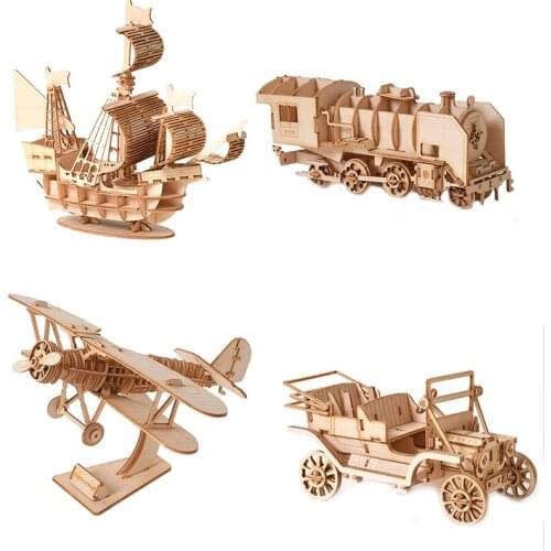Laser cutting diy sailing ship toys assembly model 3d wooden puzzle toy