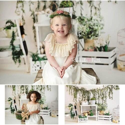 Mocsicka Easter Backdrops For Photography Spring Flowers Bunny Eggs Birdcage Baby Child Party Photo Background For Photo Studio