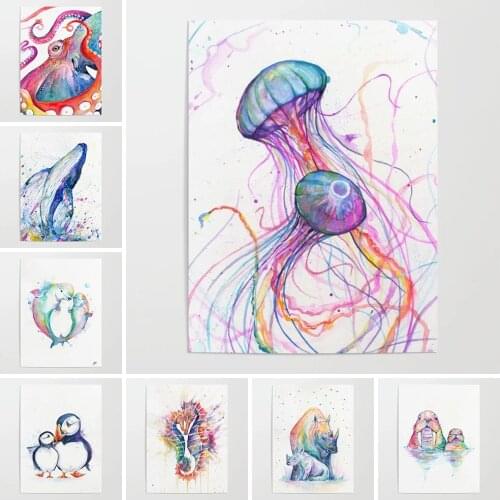 Modular Hd Prints Pictures Paintings Jellyfish Home Decoration Canvas Whale Animal Poster Wall Artwork For Living Room Framework