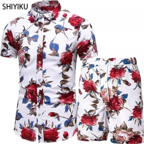 Men 2 Piece Set Summer Shorts Set Man Printed Shirt And Shorts Set Beach Wear Board Shorts Hawaiian Shirt Set Fashion Clothing