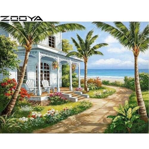ZOOYA Sale Diamond Embroidery DIY Diamond Painting Mosaic Pictures Rhinestone Painting Landscape Build A Villa By The Sea R601