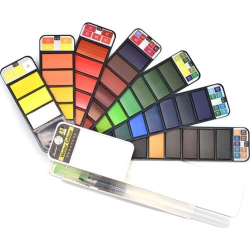 42 Colors Pigment Paints Set Solid Watercolor With Waterbrush For Drawing Painting Watercolors collapsible suit