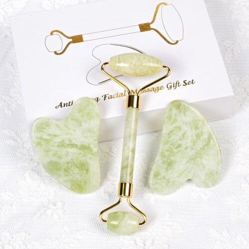 Natural Xiu Yan Jade Face Gua Sha Tool Crystal Stone Roller Mineral Skin Care Set Massager Facial Body Health Massage Scraper