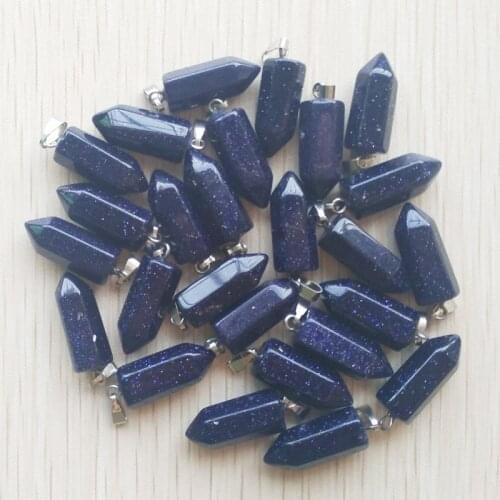 Wholesale 50pcs/lot 2018 fashion good quality blue sand stone hexagonal pillar charms pendants fit necklace making free shipping