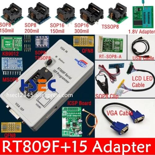 Original RT809F Serial ISP Programmer with adapters +1.8v adapter+SOP8 test clip+EDID cable +ICSP bios universal programmer