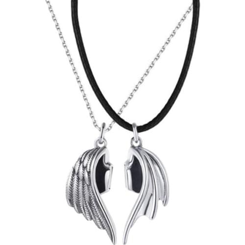 2Pcs Magnetic Couple Necklace Angels and Demons Necklace Long Distance Relationship Charm Necklace Valentines Day Gift