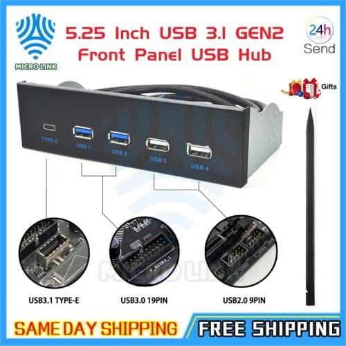 5.25 Inch USB 3.1 GEN2 Front Panel USB Hub 2 Ports USB 3.0 + 2 Ports USB2.0 + 1 Port TYPE-C with TYPE-E Connector for Desktop PC