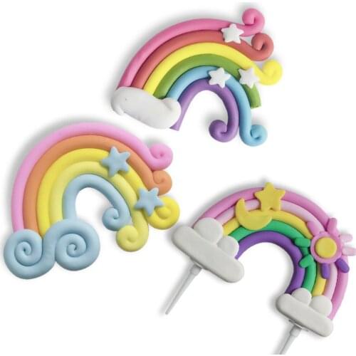 Rainbow Cake Topper Star Cloud Cupcake Decor Sofa Clay Cake Decor Baby Shower One 1st Happy Birthday Party Decor Kids Girl Boy
