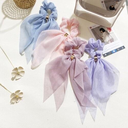 Women Candy Color Scrunchie Solid Long Hair Ribbon Rope Ties For Girls Ponytail Scarf Sweet Elastic Hair Bands Hair Accessories