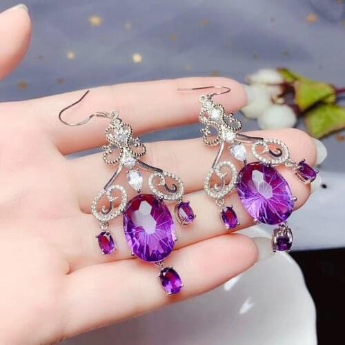 The Best Wedding Gift Amethys Earring 925 Sterling Silver Fahshion Natural and Real Amethys Earring