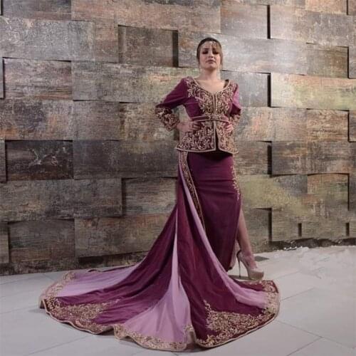 Sexy Side Slit Mermaid Moroccan Kaftan Evening Dresses Long 2021 Lace Appliques Mother Dress Arabic Muslim Special Occasion Gown