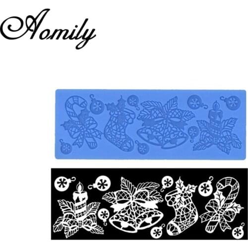 Aomily Christmas Socks Bells Cake Silicone Mold Christmas Decorating Fondant Mousse Sugar Craft Icing Mat Pastry Chocolate Mold