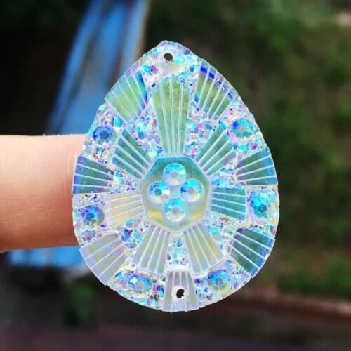 Wholesale 30pcs 30*40mm Teardrop Shape Sew On Rhinestones With Two Holes Flatback Resin Crystals Stones DIY Drop wedding -HB73