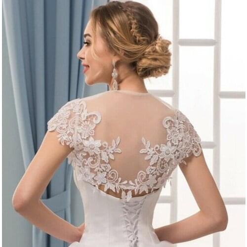 Wedding Jackets Lace Front Open Cap Sleeve Bridal Boleros White Ivory Shawl Wrap Appliques Bride Jacket