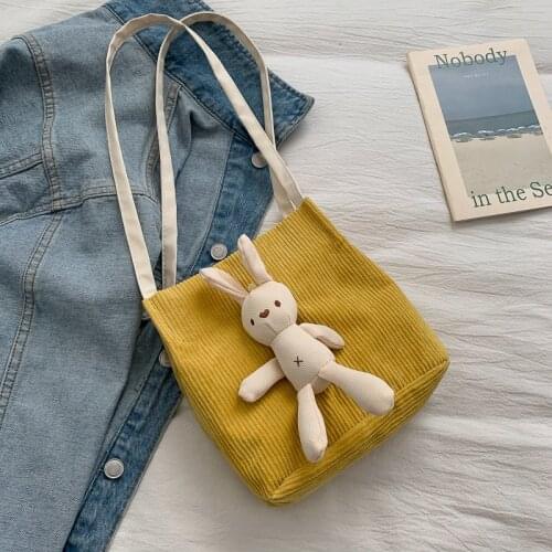 Corduroy Cute Bags For Women Cartoon Rabbit Toy Shoulder Bag Womens Casual Handbags Girls Kawaii Messenger Tote Bag Women Bolsa