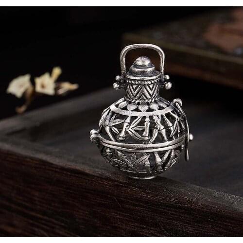 Vintage S925 Sterling Silver Hollow Bamboo Sachet Locket Pendants Necklace Vintage Sachet Purse basket Shape 925 Jewelry