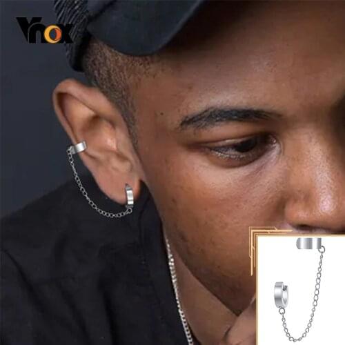 Vnox Punk Hip Hop Ear Bone Earring for Men Women, Never Fade Stainless Steel Clip Piercing Ear Jewelry, Rock Chain Hoop Earring