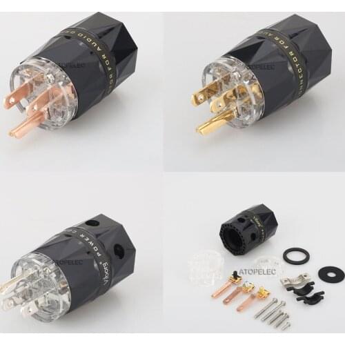 VIBORG Clear Diamond Shell 99.998% Pure Red Copper US Male Plug Connector Silver/Gold/Rhodium Plated for HiFi Power Cable VM503