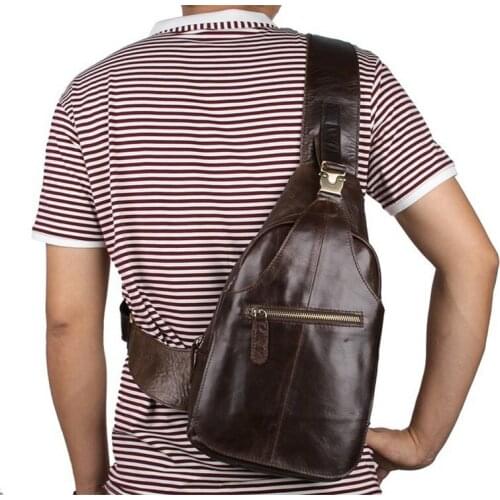 High Quality Men Genuine Leather Cowhide Vintage Sling Chest Back Day Pack Travel Fashion Cross Body Messenger Shoulder Bag