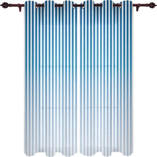 French Window Curtains Gradient Pinstripe Blue Living Dining Room Kids Bedroom Screens Modern Luxury Home Decor Valance Curtains