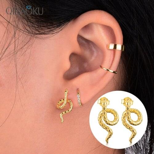 925 Sterling Silver Stud Earrings Snake Shaped Gold Earrings for Women Animal Fine Jewelry Fashion Earrings Gift