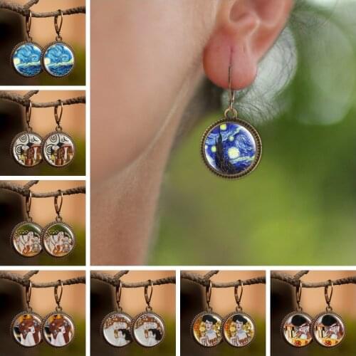 Van Gogh Starry Night Art Painting Earrings Retro Statement Long Dangle Earrings Women Handmade Jewelry Mothers Day Gifts
