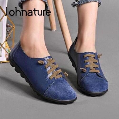 Johnature Flats Women Shoes 2020 New Four Seasons Shoes Round Toe Sewing Casual Concise Handmade Soft Comfortable Ladies Shoes