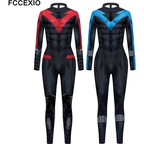 FCCEXIO The Hallowmas Party Series Cosplay Muscle Print Jumpsuit Plus Size Long Sleeve Sexy Women/Men Skinny Elastic Bodysuits