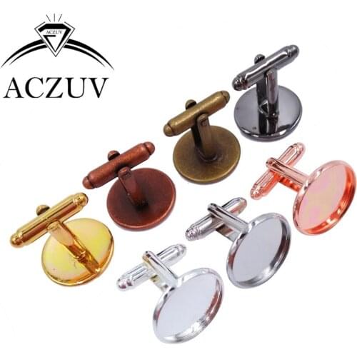 100pcs 12mm 14m 16mm 18mm 20mm 25mm Copper Metal Cufflink Blanks Backs Round Bezel Cufflinks Base Cabochon Jewelry Findings