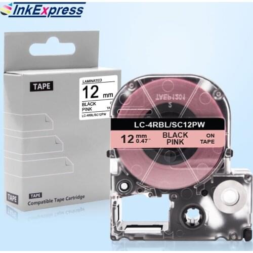 12mm SC12PW Label Tape For Epson SC12PW Labels King Jim LC-4RBL Black on Pink Tape Cartridge For Epson LW-300 LW-400 Label Maker