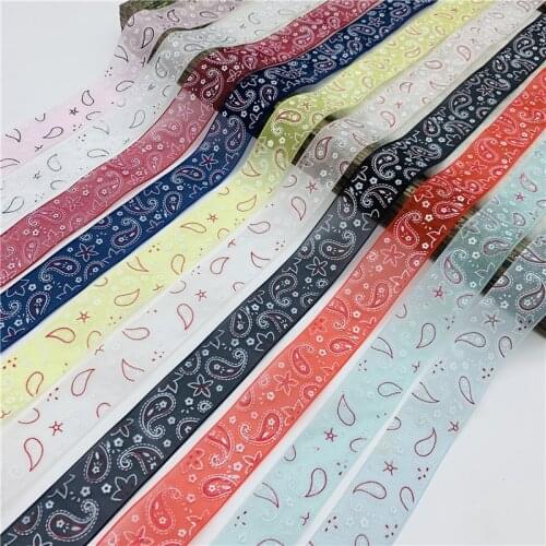 5Yards 25mm Organza Ribbon Printing Cashew Flower Ribbon For Bow Hair Wedding Christmas Decoration Lace Crafts DIY Gift Package