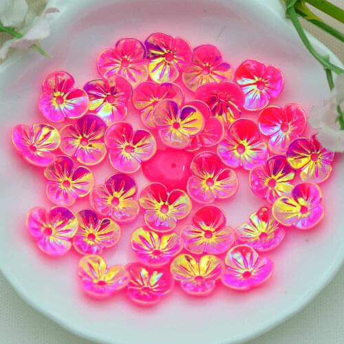 50PCS 9mm Hot Pink AB Color Flat-Back Resin Flowers|Home DIY Scrap-booking Embellishments Flowers|D.I.Y Crafting Supplies