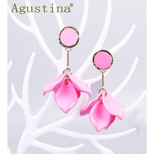 Agustina Korea Women Flower Earrings New Fashion petal Earrings Girls Pink Drop Earrings Statement earring Wholesale minimalist